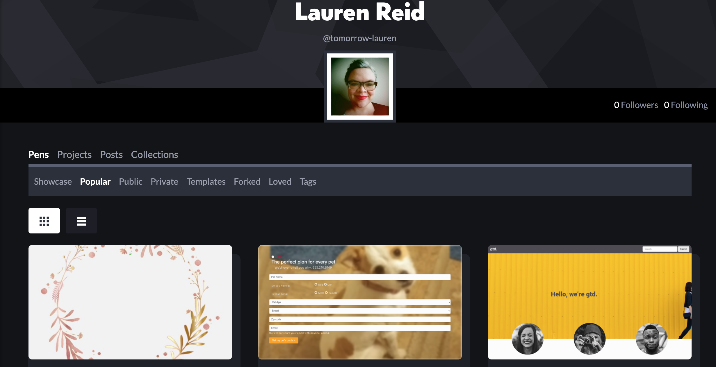 WebScreenshots of CodePen portfolio